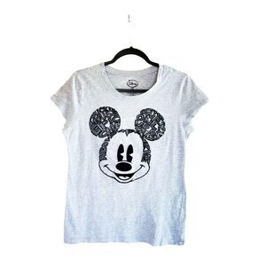 Disney Womens Top Grey XL Felt Graphic Mickey Mouse Plus Size Crew Neck